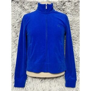 Vtg Juicy Couture Track Jacket‎ Terry Cloth XS Y2K Blue Splash Crown Logo Zip Up